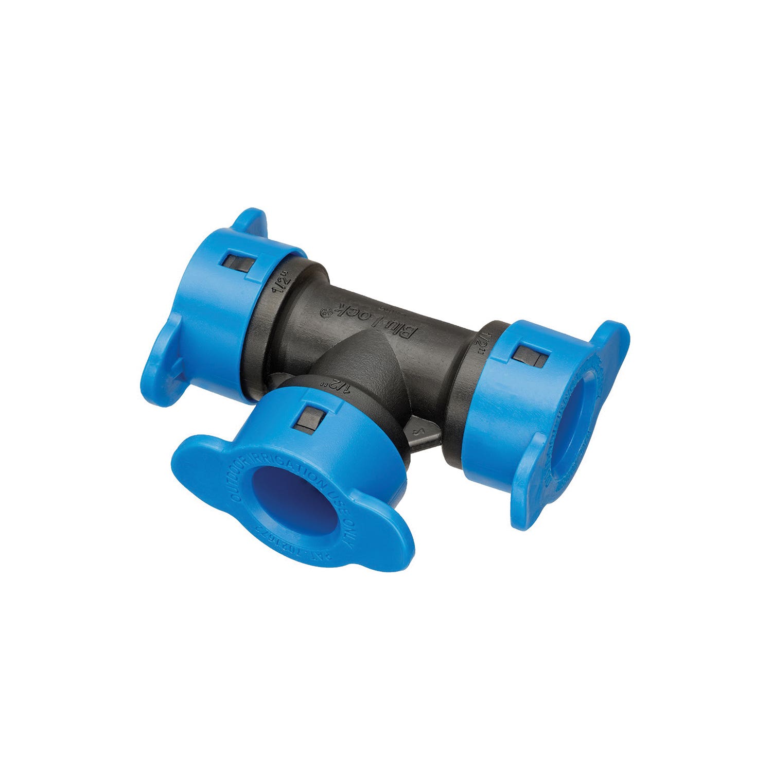 Orbit Blu-Lock Series 31977H Pipe Tee, 1/2 in, Push-to-Connect, Plastic, Black/Blue, 220 psi Pressure