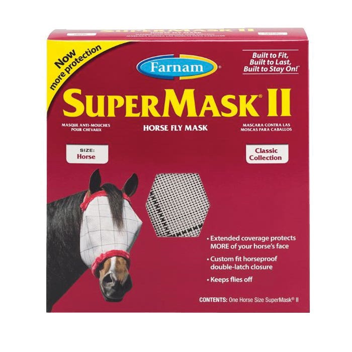 Farnam SuperMask II Classic Fly Mask, Horse, XL, Double-Latch Closure, Assorted