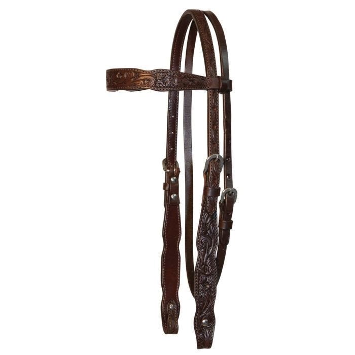 Circle Y Shaped Browband Headstall, Horse, Adjustment Buckle, Leather, Walnut