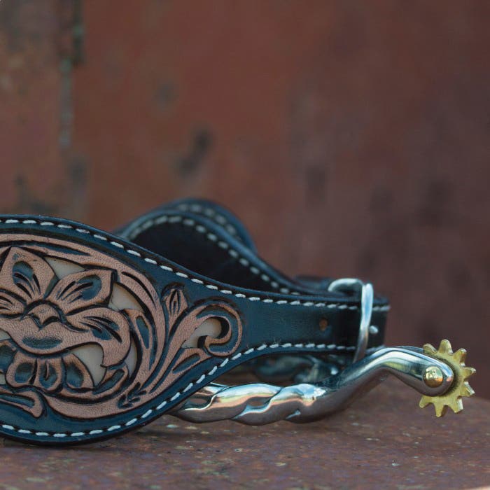 Circle Y Filigree Spur Strap, Men's, Filigree Floral Tooled, Leather, Tan