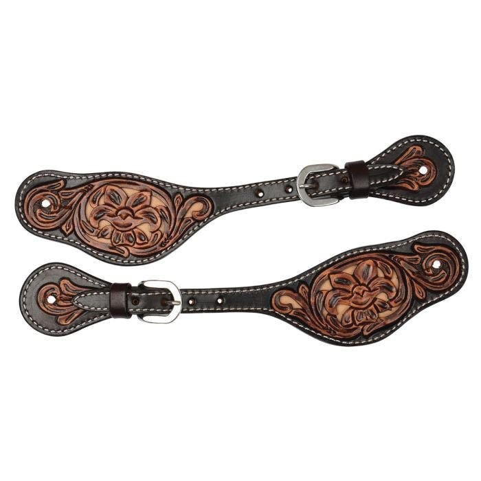 Circle Y Filigree Spur Strap, Men's, Filigree Floral Tooled, Leather, Tan