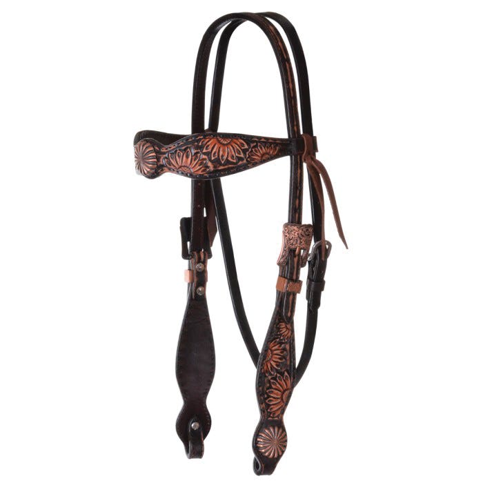 Circle Y Browband Headstall, Horse, Classic, Conchos, Double-Ply, Vintage