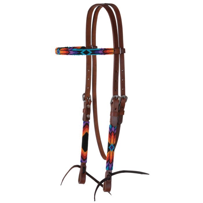 Circle Y Infinity Wrap Browband Headstall, Horse, Beaded, Adjustment Buckle, Leather, Sunset