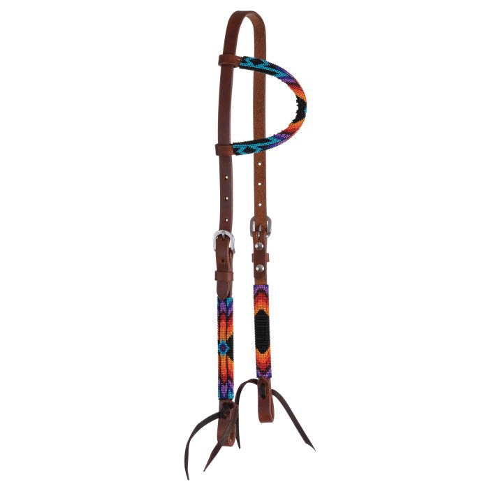 Circle Y Infinity Wrap One Ear Headstall, Horse, Straight Beaded, Adjustment Buckle, Leather, Sunset