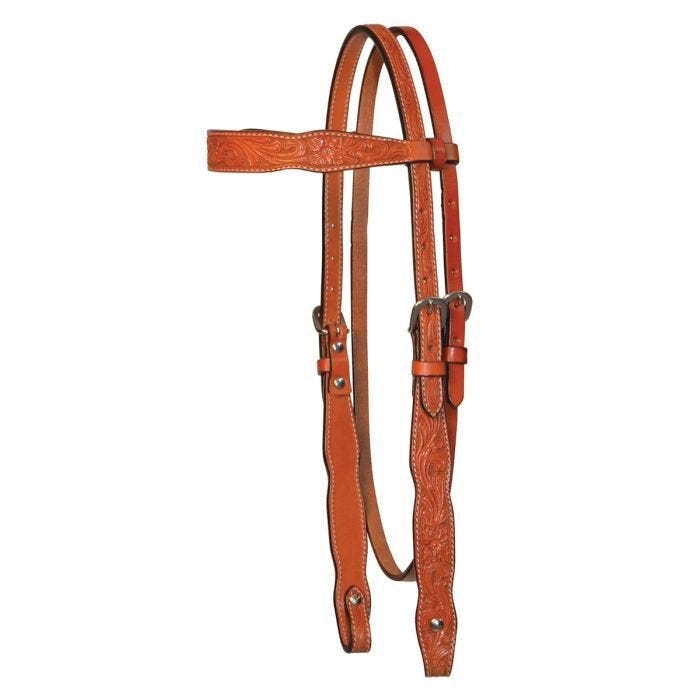 Circle Y Shaped Floral Browband Headstall, Horse, Double-Ply, Adjustment Buckle, Leather, Regular Oil