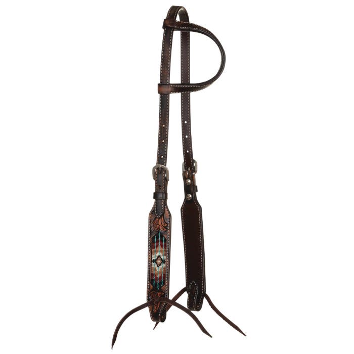 Circle Y Southwestern One Ear Headstall, Horse, Filigree Beaded, Tan Beaded Diamond, Adjustment Buckle