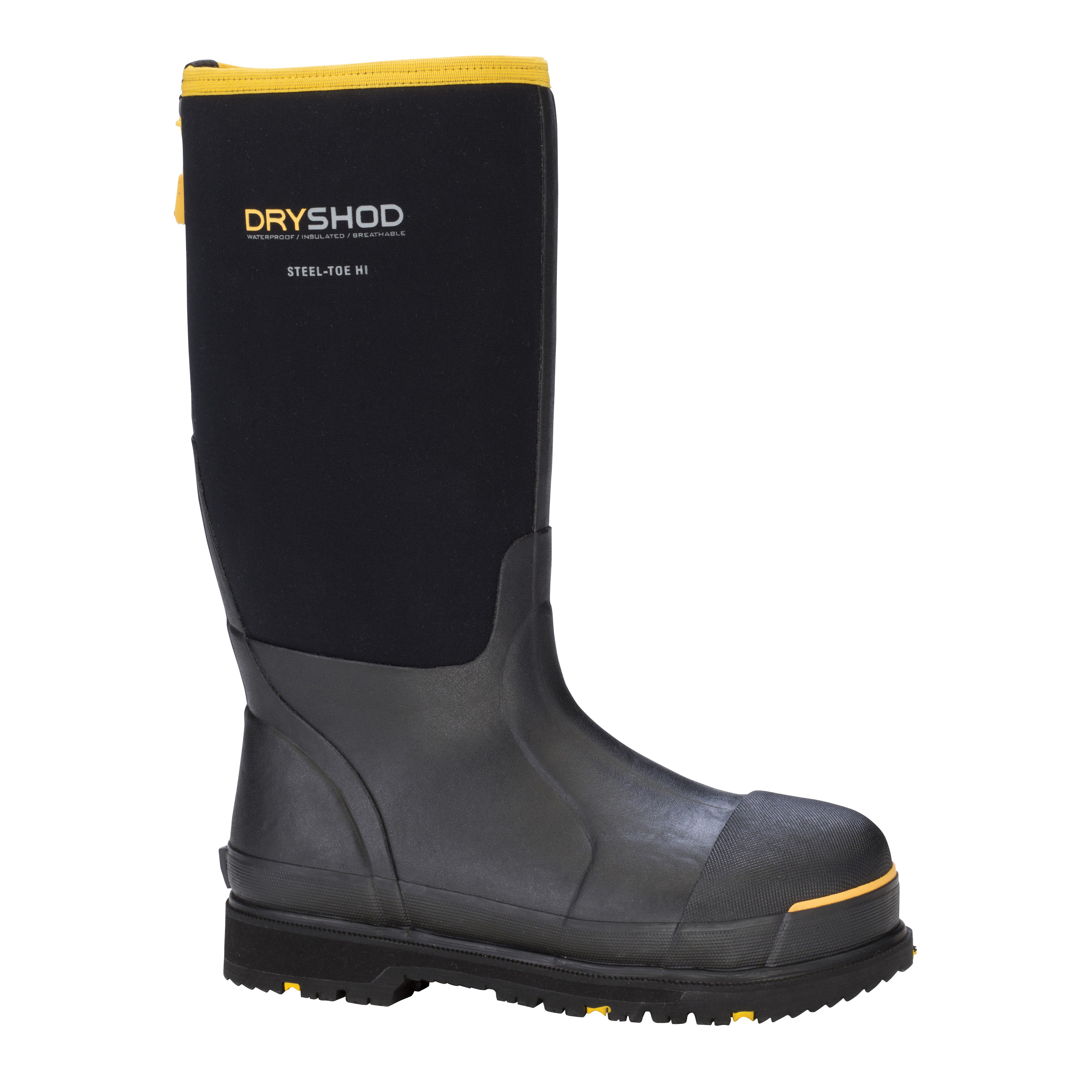 Dryshod West Protective Work Boots, 11, Black/Yellow, Rubber, Yes