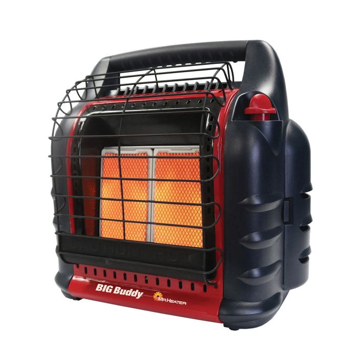 Mr. Heater Big Buddy Portable Heater, 2 or 20 lb Fuel Tank, Propane, 4000 to 18,000 Btu/hr BTU, Red