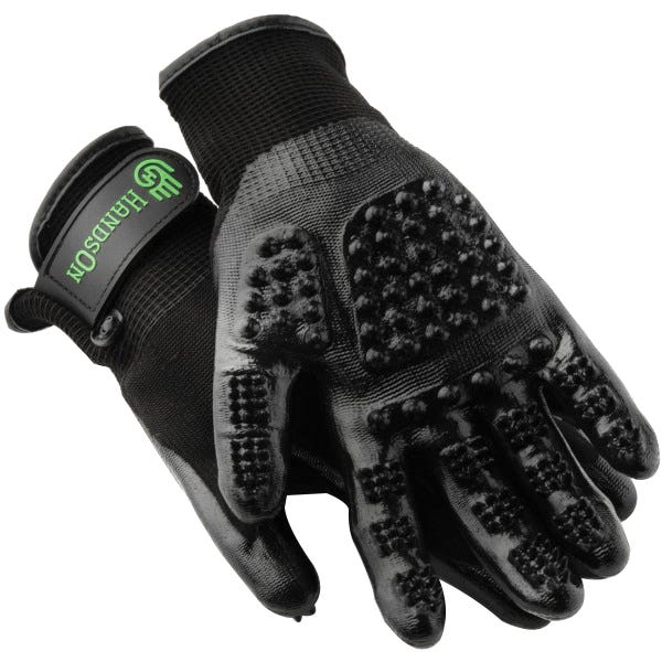 Handson Gloves, Shedding Bathing and Grooming, Nylon, Black, Rubber Nodules, Cat, Dog, Horse and Livestock