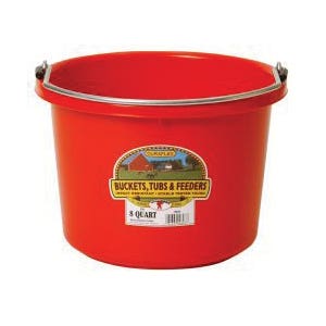 Little Giant P8RED6 Bucket, Round, 8 qt, Plastic, Red