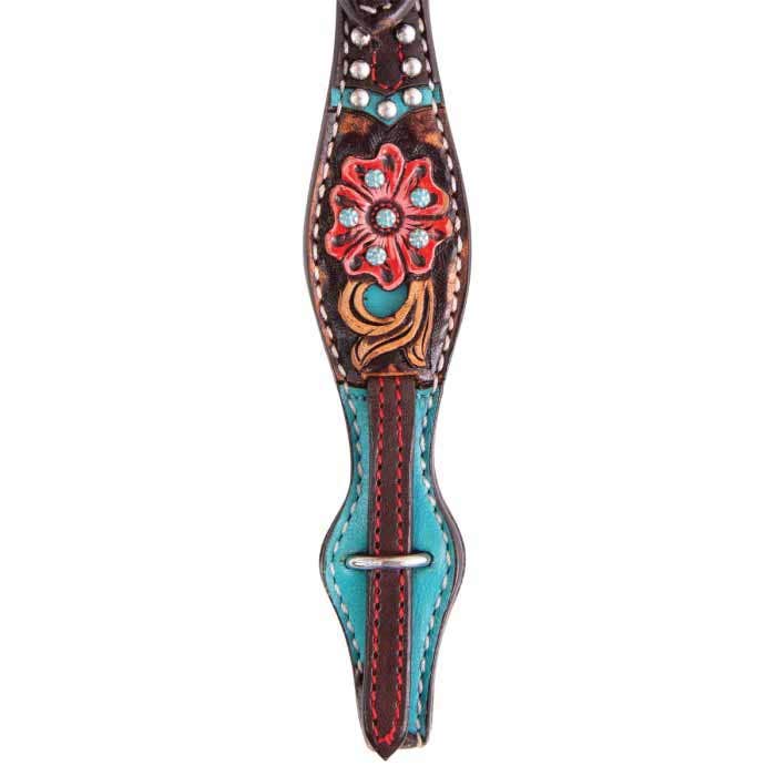 Reinsman Quick Flower Browband Headstall, Horse, Filigree, Leather, Chocolate/Turquoise Inlay