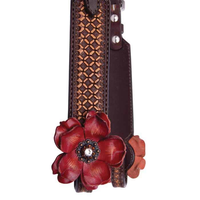 Circle Y Sarah Rose One Ear Headstall, Horse, Red Flower Conchos, Leather, Vintage