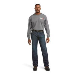 Ariat Basic FR M4 Series Jeans, 30 in, 36 in L, Shale, Bootcut, Relaxed, Stretchable