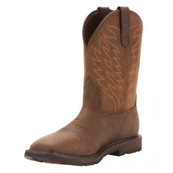 Ariat Groundbreaker Series Work Boots, 8.5, D W, Dark Brown, Leather, Pull-On