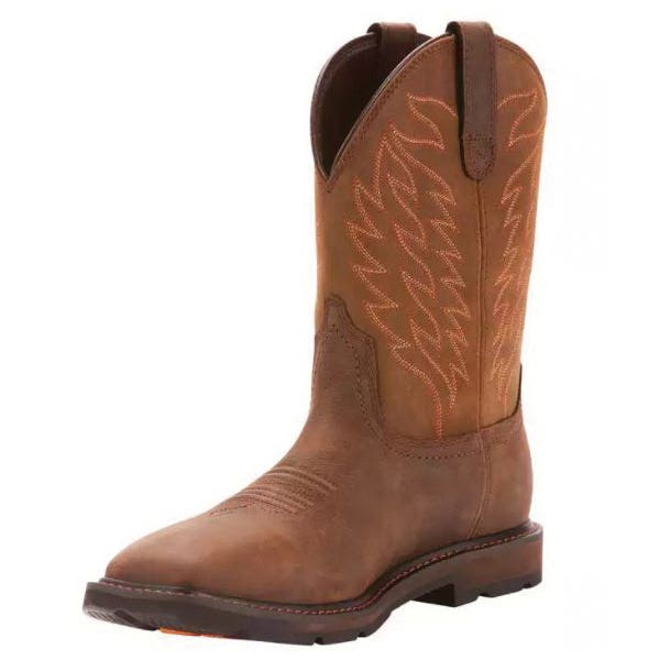 Ariat Groundbreaker Series Work Boots, 9, D W, Dark Brown, Leather, Pull-On