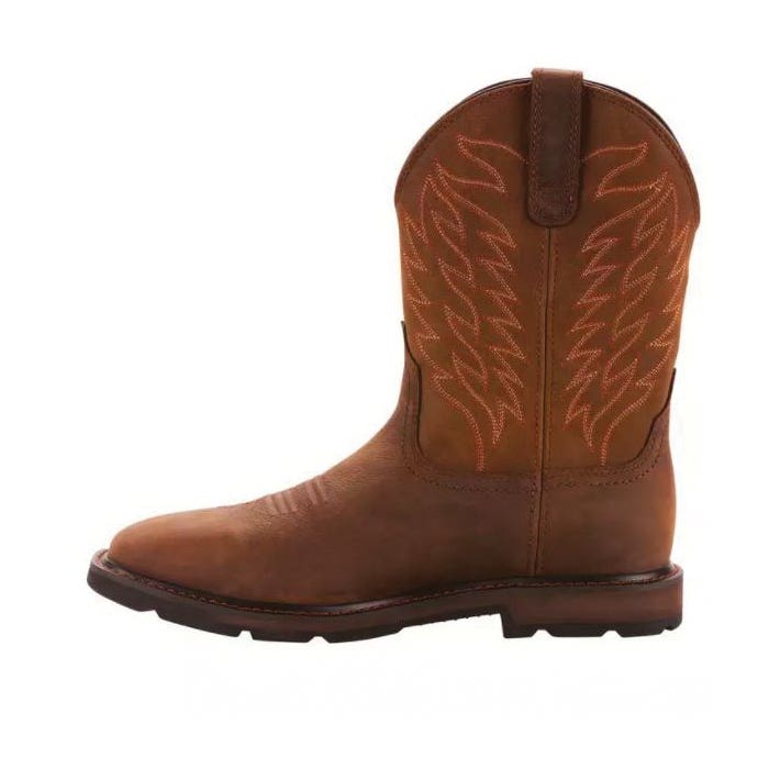 Ariat Groundbreaker Series Work Boots, 8.5, D W, Dark Brown, Leather, Pull-On