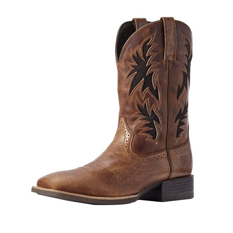 Ariat Sport Cool VentTEK Series Western Boots, 8.5, D W, 2-Row Stitch, Dark Tan, Full Grain Leather