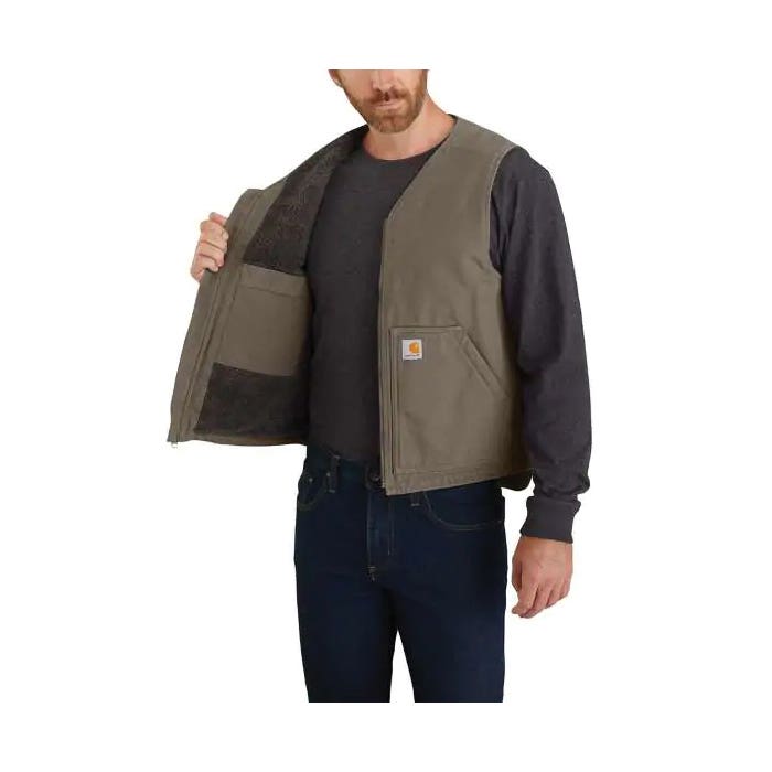 Carhartt Vest, L, Regular, Cotton Duck, Black, Zipper Closure