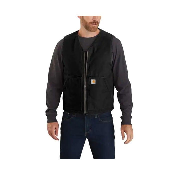 Carhartt Vest, L, Regular, Cotton Duck, Black, Zipper Closure