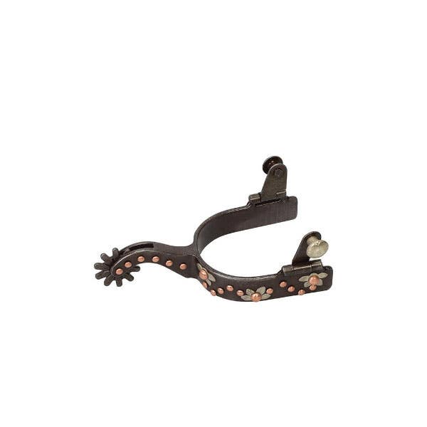 Weaver Leather Spur, Women's, German Silver Engraved Floral Trim and Copper Dots, Steel, Brown
