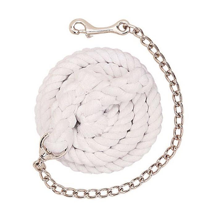 Weaver Leather Lead Rope with Chain, 10 ft L, Fastening Method: Snap, Cotton Line, White