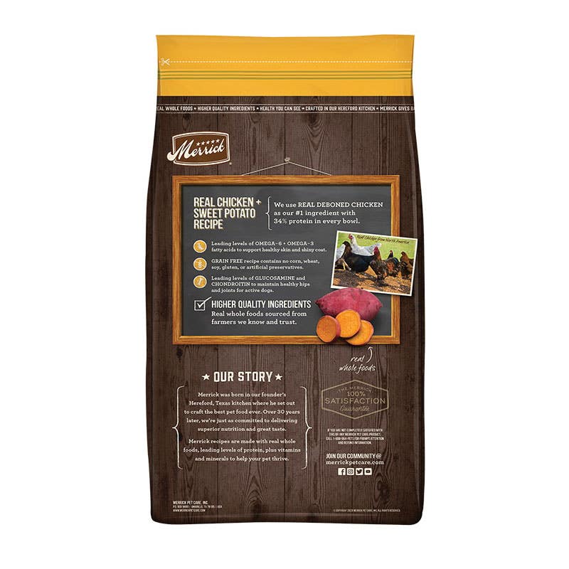 Merrick Dog Food, Adult Breed, Dry, Chicken, Sweet Potato Flavor, 22 lb