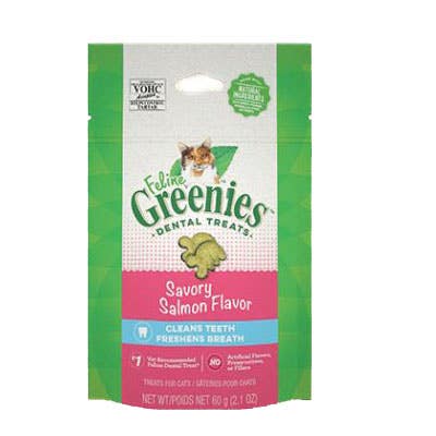Feline Greenies 428236 Dental Cat Treat, Savory Salmon Flavor, 2.1 oz Pouch