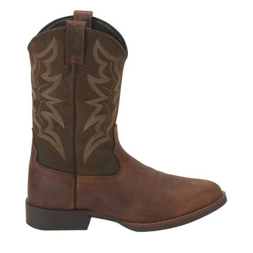 Justin Stampede Series Western Boots, 8, D W, White Stitch, Distressed Brown/Mocha Brown, Cowhide Leather Upper