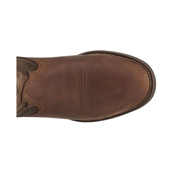 Justin Stampede Series Western Boots, 8, D W, White Stitch, Distressed Brown/Mocha Brown, Cowhide Leather Upper