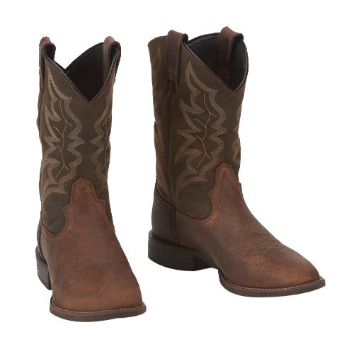 Justin Stampede Series Western Boots, 8, D W, White Stitch, Distressed Brown/Mocha Brown, Cowhide Leather Upper