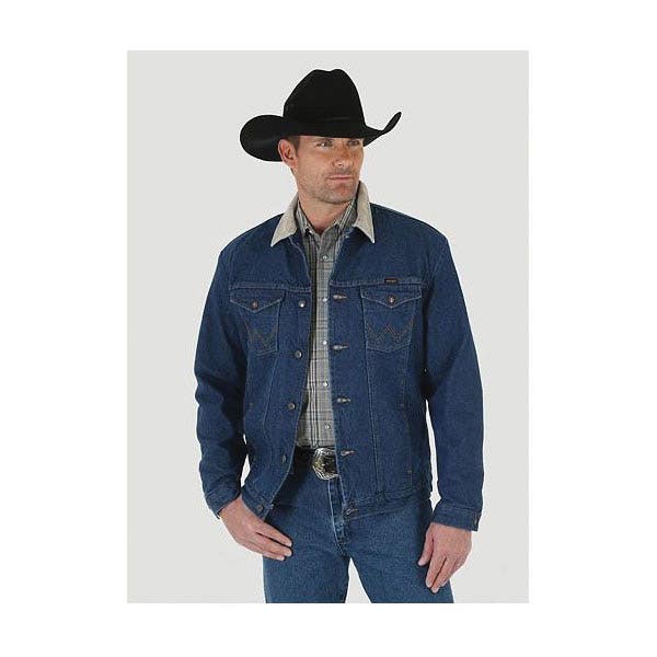 Wrangler Jacket, 48 in, Cotton/Corduroy, Prewashed Indigo, Spread Collar, Button Closure, Regular