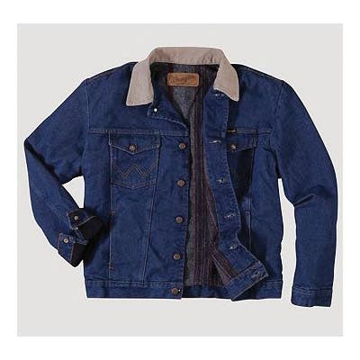 Wrangler Jacket, 42 in, Cotton/Corduroy, Prewashed Indigo, Spread Collar, Button Closure, Regular