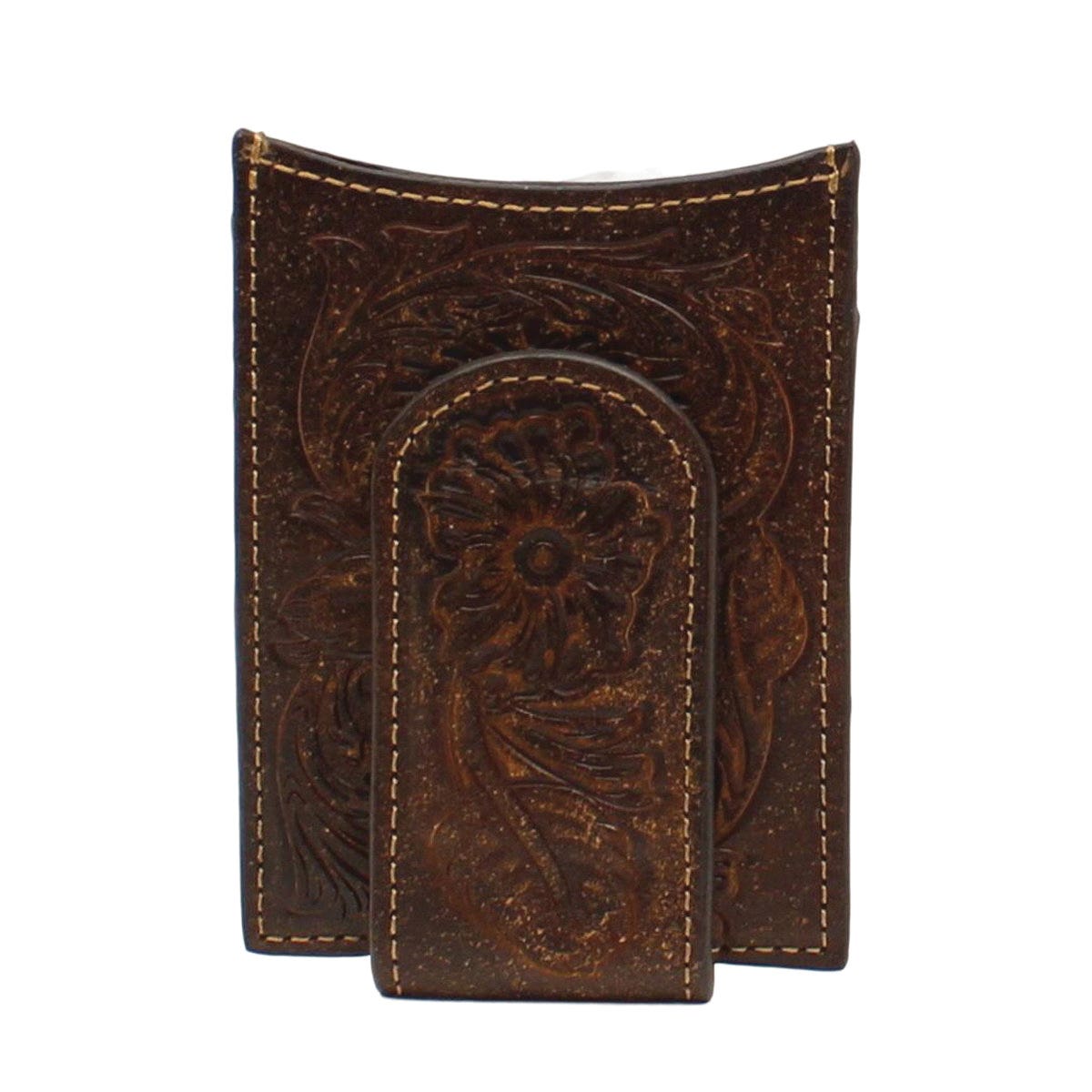 Ariat Money Clip Card Case, Men's, One-Size, Floral Embossed, Brown