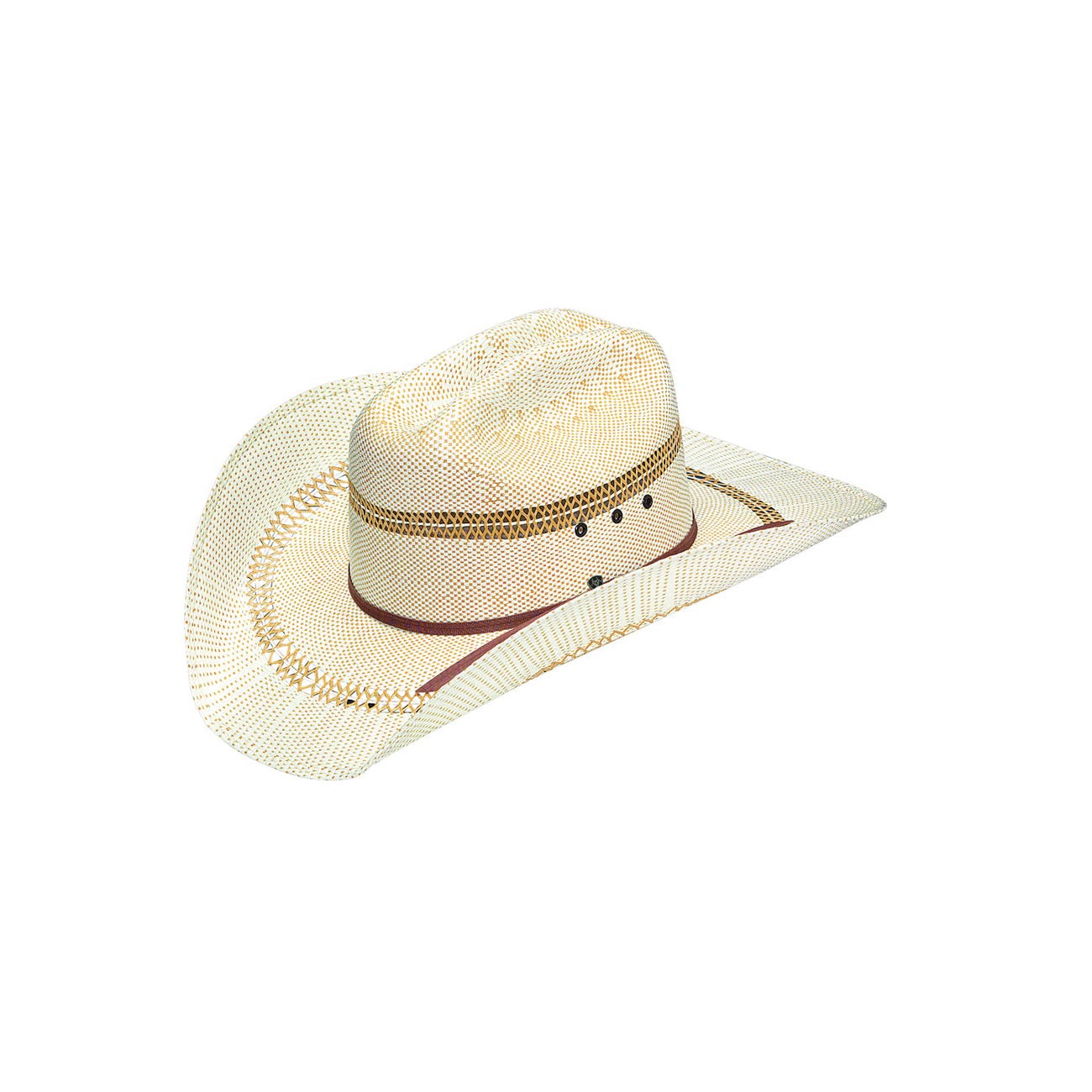 Ariat Hat, Two Cord Band with Eyelets, Men's, 7-5/8 in, Bangora Straw, Ivory/Tan