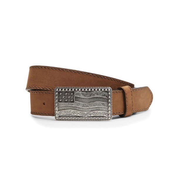 Justin Belt, Men's, American Flag with Stars and Stripes Buckle, Leather, Brown, Buckle Closure - 900190
