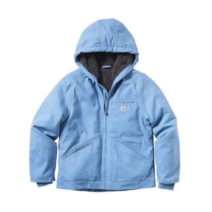 Carhartt Jacket, Girl's, 2XS, Cotton Canvas, Blue Heaven, Hooded Collar, Zipper Closure