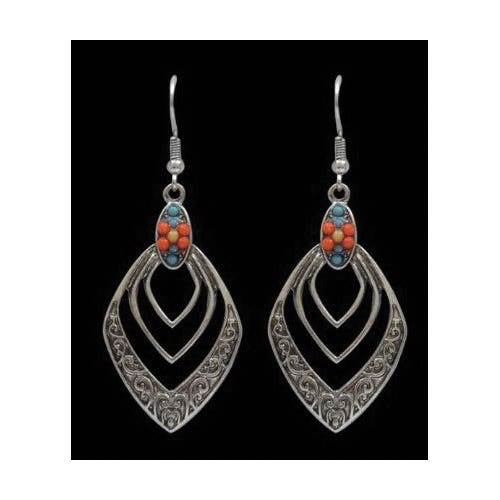 Silver Strike Earrings, Women's, Stone Accents, Faux Turquoise/Melon/Mustard Gemstone