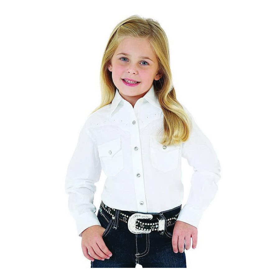 Wrangler GW7001W-2XL Western Shirt, Girl's, 2XL, Cotton, White, Long Sleeve, Classic, Snap Closure