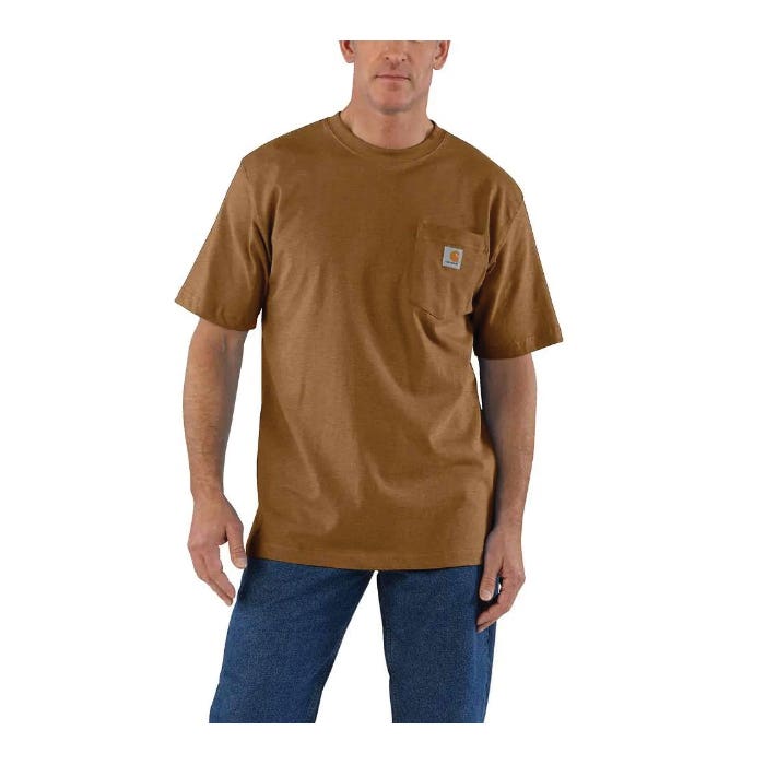 Carhartt T-Shirt, XL, Tall, Cotton/Polyester, Oiled Walnut Heather, Crew Neck Collar, Short Sleeve