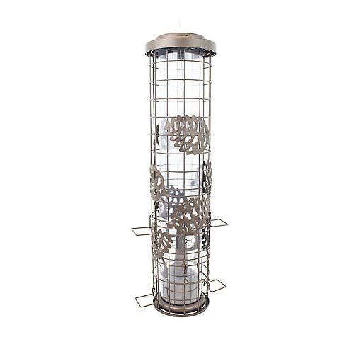 Perky-Pet Squirrel-Be-Gone Max Tube Bird Feeder, 18 in H, Pinecones, 1-3/4 lb, Metal, Powder-Coated, Hanging