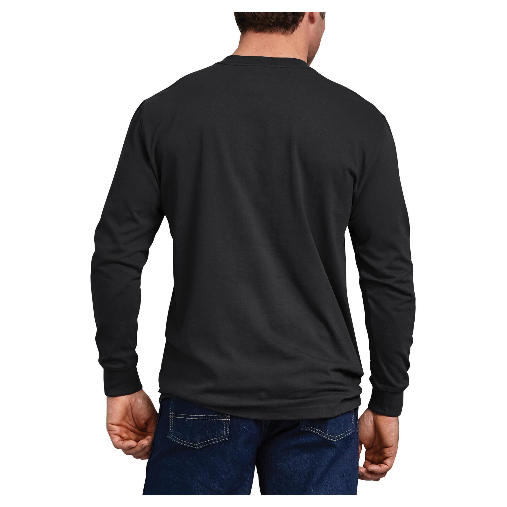 Dickies T-Shirt, M, Cotton, Black, Crew Neck Collar, Long Sleeve