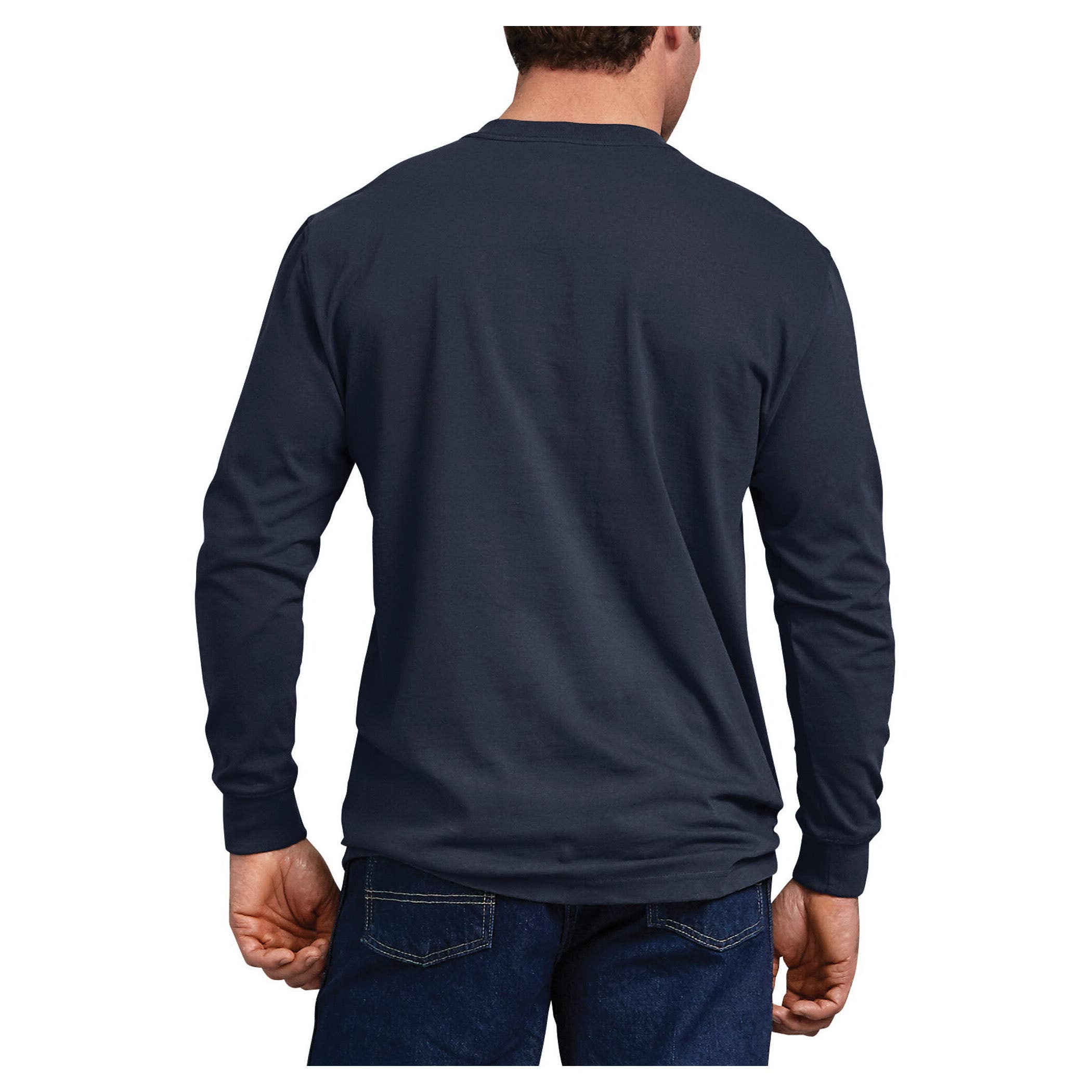 Dickies T-Shirt, M, Cotton, Dark Navy Blue, Crew Neck Collar, Long Sleeve