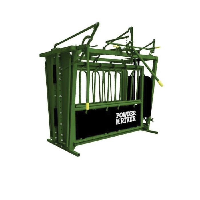 Powder River Manual Squeeze Chute – 96" OAL, 116" OAW, 89" OAH