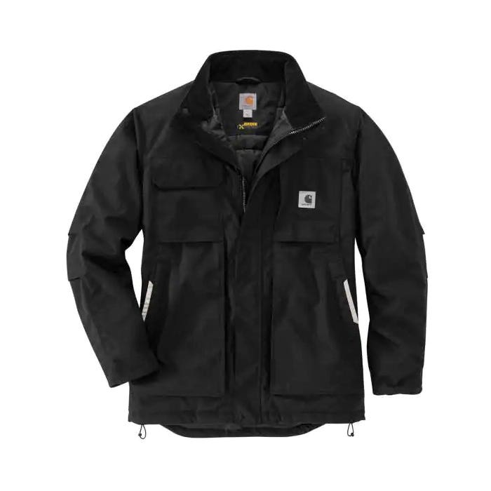 Carhartt Insulated Coat, 3XL, Black, Hidden Snap Collar, Snap, Zipper Closure, Regular
