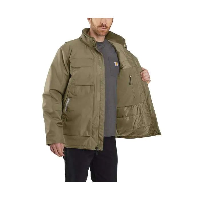 Carhartt Insulated Coat, 3XL, Black, Hidden Snap Collar, Snap, Zipper Closure, Regular
