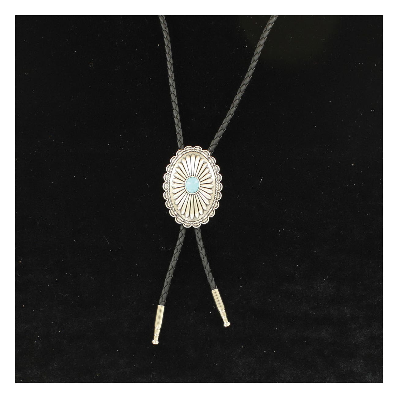 M&F Western Products Double S Series Bolo Tie, Flower Concho, Turquoise Gemstone