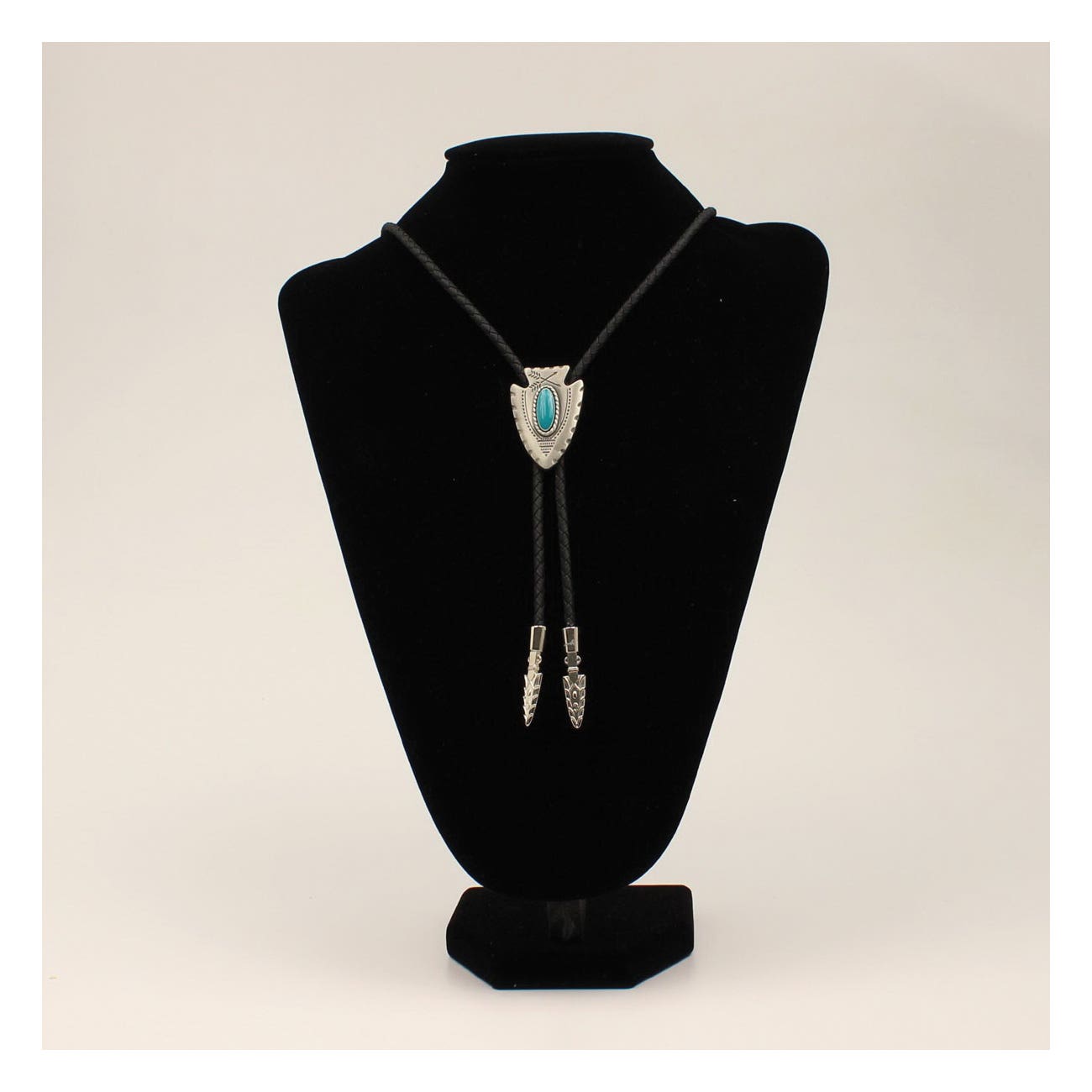 M&F Western Products Bolo Tie, Arrowhead with Center Turquoise Stone, Turquoise Gemstone, Leather/Stone