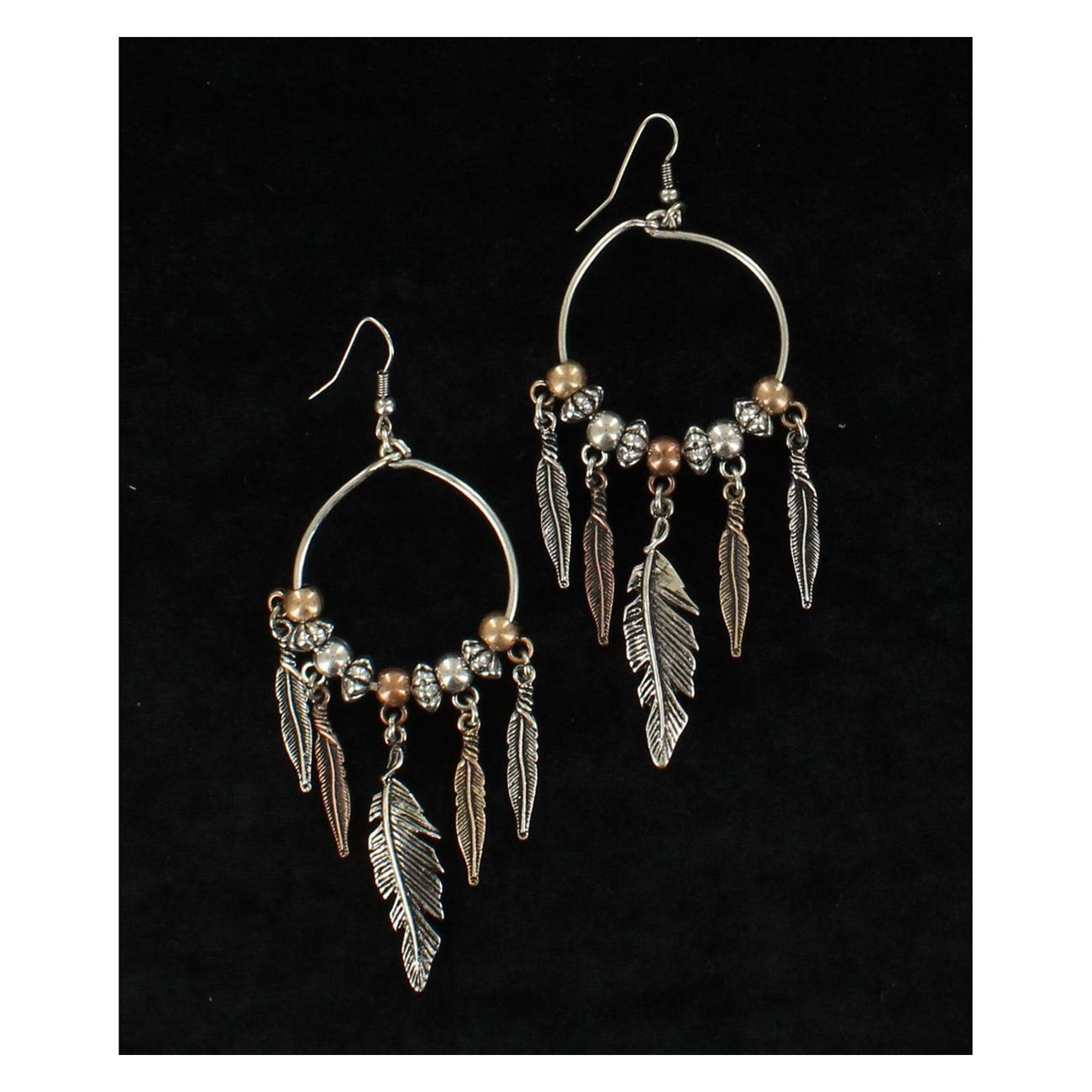 Blazin Roxx Hoop Earrings, Women's, Beads, Dangling Feathers