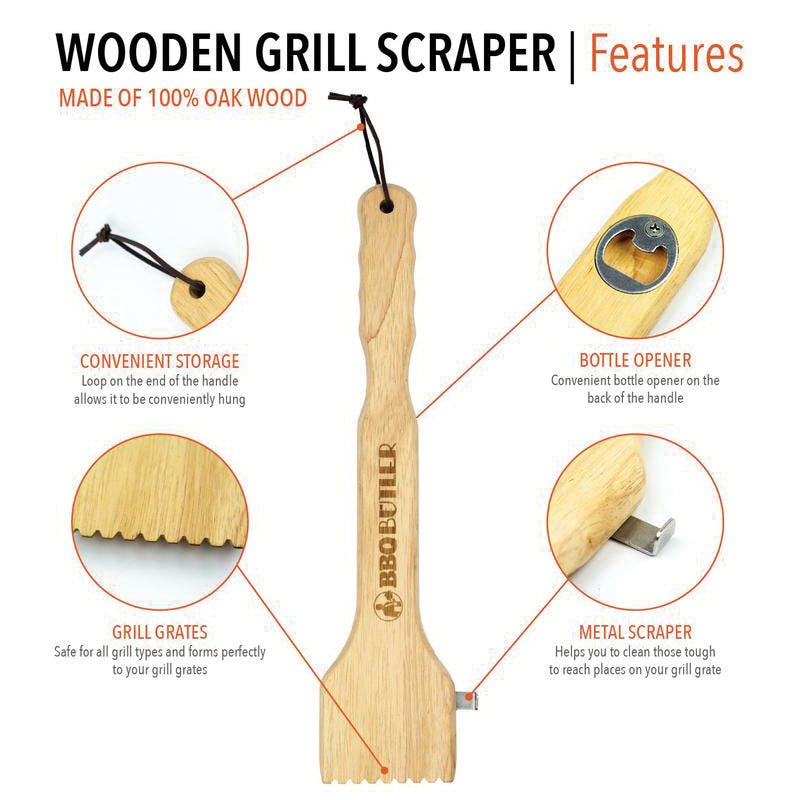 Bear Paw BBQ Scraper, 3-1/2 in W Blade, Wood, Wood Handle, Ergonomic Handle, 16 in OAL