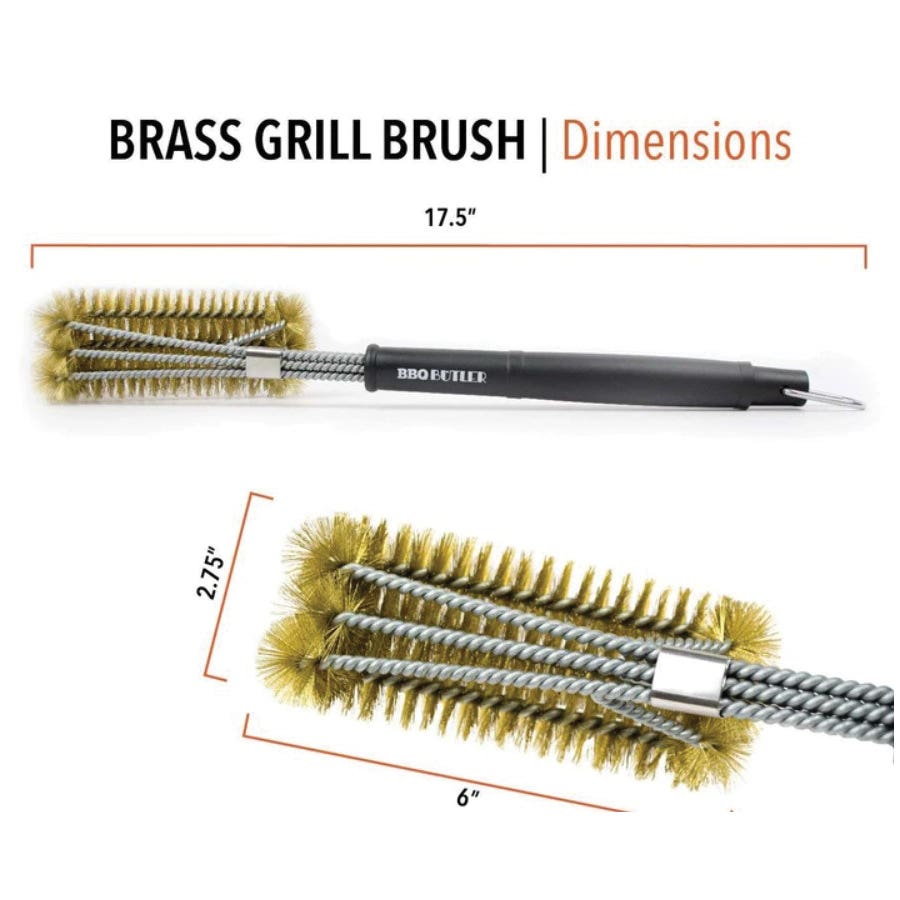 Bear Paw Grill Brush, 6 in L Brush, 2-3/4 in W Brush, Brass Bristle, 17 in L